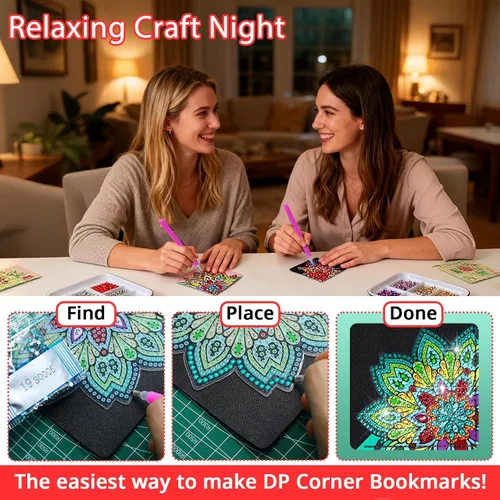 Miniatura 4 de Juego de 8 marcapáginas de esquina con diamantes para adultos, pintura por puntos, para manualidades, gema pequeña Dotz, regalos para mamá, regalos