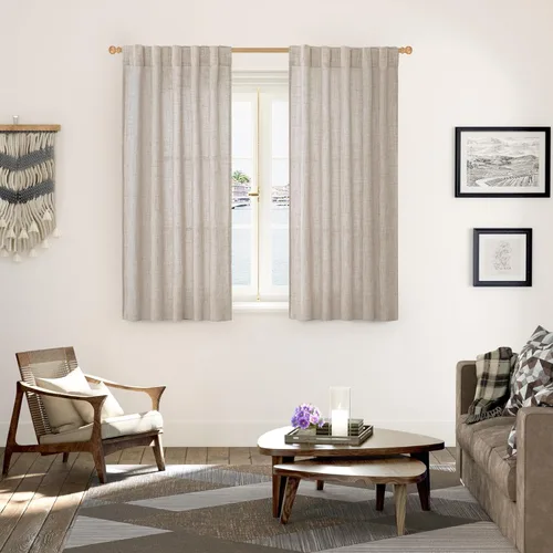 Miniatura 2 de YoungsTex Cortina de lino, natural, ventana, cocina, semitraslúcida, corta, bolsillo de barra, pestaña trasera, filtra la luz, texturizada, sala