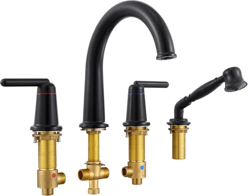 WT-9808BK WT-9808BK - Kit de ajuste para grifo de bañera con ducha de mano y válvula de montaje en cubierta de 4 agujeros de alto flujo clásico de