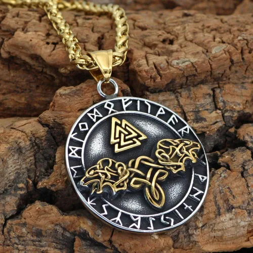 Miniatura 2 de GuoShuang Noridc - Collar vikingo de acero inoxidable para hombre, con bolsa de regalo de Valknut