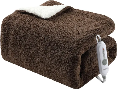GarveeHome Manta eléctrica térmica, manta térmica suave doble Sherpa súper acogedora con 4 niveles de calefacción y 4 horas de apagado automático,