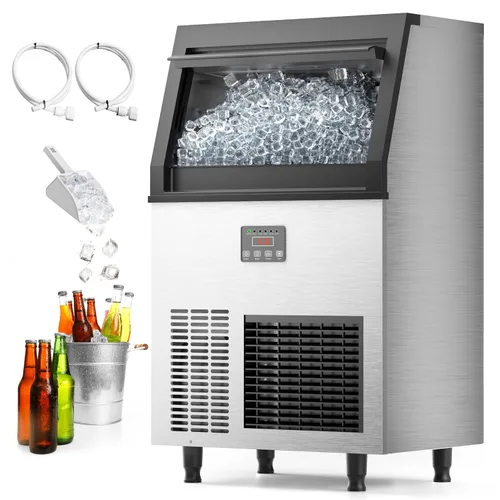 Coolake Máquina Comercial para Hacer Hielo 200lbs/24H, Enfriada por Aire Bajo Mostrador Máquina de Hielo con Almacenamiento de Hielo de 50lbs, Acero