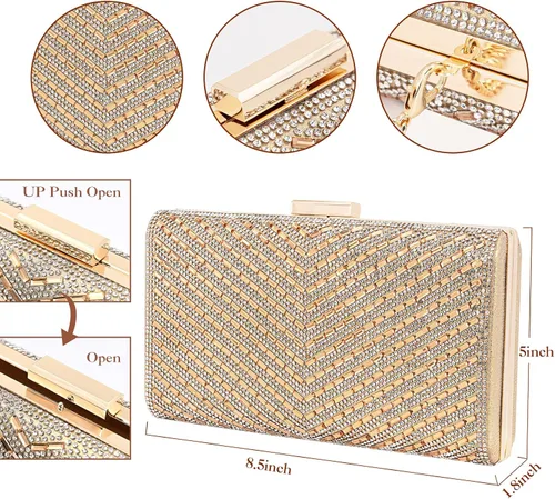 Miniatura 5 de Bolso de mano con diamantes de imitación brillantes para novia, cierre de metal, bolso formal para fiesta y boda, bolsa de noche para mujeres