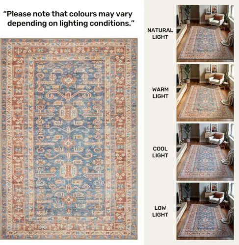 Miniatura 78 de GLN Rugs Traditional Collection - Alfombra de felpilla lavable a máquina, tradicional lavable, antideslizante, alfombra de felpilla de pelo corto