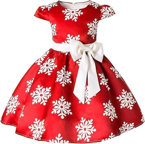 Miniatura 2 de Vestido de Navidad para niñas pequeñas, con estampado de copos de nieve, para boda, formal, cumpleaños, fiesta, con cinturón de lazo