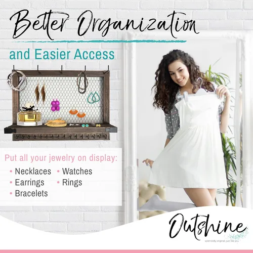 Miniatura 6 de OUTSHINE Organizador de joyas para colgar en la pared organizador de joyas rústico para colgar en la pared organizador de montaje en pared