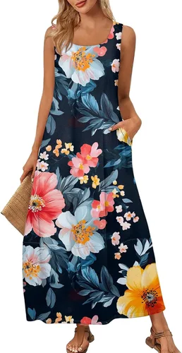 Miniatura 16 de Vestidos de iglesia para mujer 2025, casual, holgado, sin mangas, largo, fluido, vestido de verano con bolsillos
