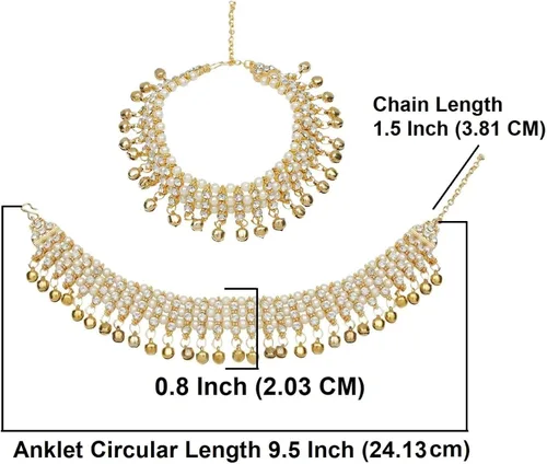 Miniatura 3 de Efulgenz Indian Bollywood Faux Kundan Pearl Wedding Bridal Anklet Pair Bracelet Payal Foot Jewelry