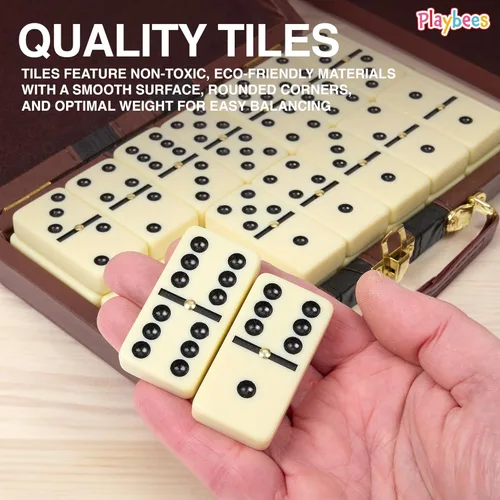 Miniatura 5 de Playbees Juego de Dominó Jumbo Doble Seis – 28 Fichas Clásicas Blancas en Estuche de Cuero Sintético – Divertido Juguete Educativo para Niños