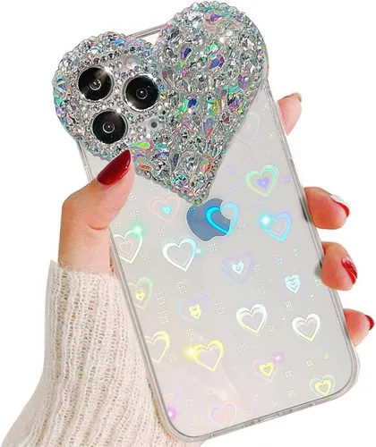 Miniatura 12 de Bonita funda para iPhone 11 con purpurina 3D para mujeres y niñas, bonita funda transparente con diamantes de imitación y diamantes de imitación