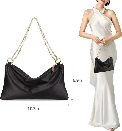 Miniatura 4 de Women Satin Evening Handbag Wedding Prom Clutch Purse Formal Cocktail Party Clutches Shoulder Bag with 2 Bag Chains