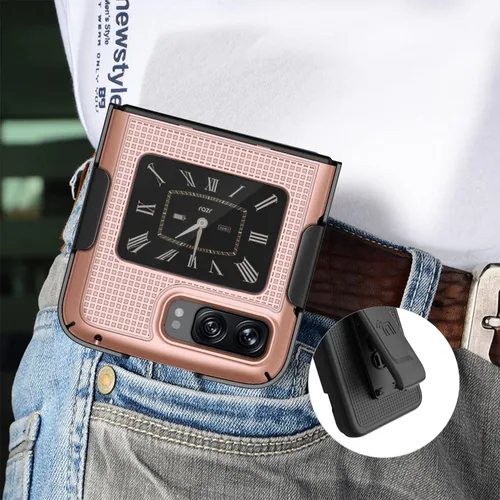 Miniatura 6 de Funda con clip para Motorola RAZR 2022 Flip Phone, Nakedcellphone [textura de cuadrícula] cubierta rígida delgada y [rotación/trinquete] funda