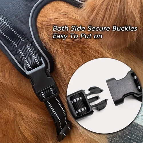 Miniatura 5 de Arnés para perro sin tirones con un juego de correa fuerte de 5 pies, chaleco ajustable, clip frontal reflectante resistente con mango de fácil