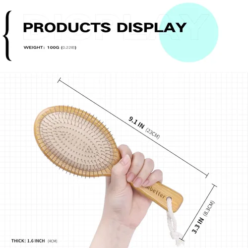 Miniatura 5 de Cepillo de pelo Combetter de bambú, para alisar el cabello y masajear el cuero cabelludo, cepillo desenredante antiestático, cepillo de madera