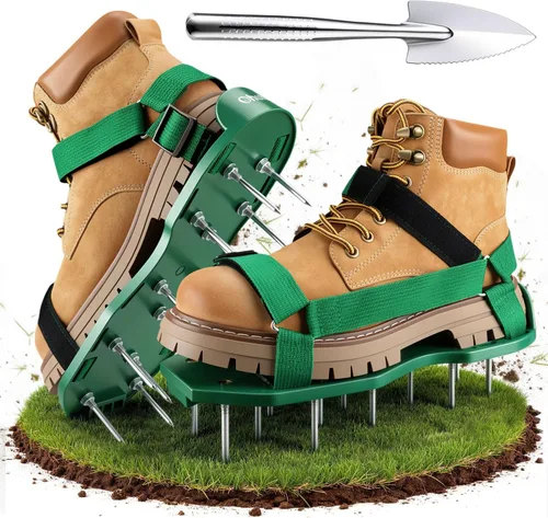 Ohuhu Zapatos Aireadores de Césped para Hierba: Zapatos de Aireación de Instalación Gratuita con Pala de Acero Inoxidable, Sandalias Aireadoras con
