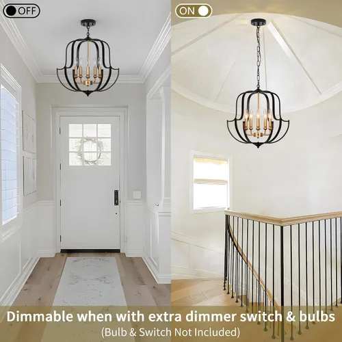 Miniatura 6 de Lámpara de araña negra y dorada de 19" para comedor, lámparas de araña rústicas de granja de 5 luces, luz colgante industrial moderna para cocina