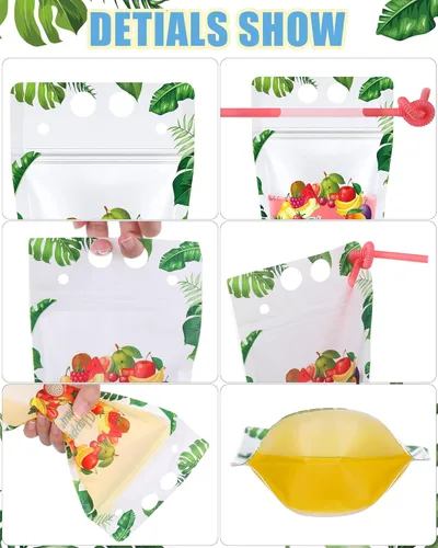 Miniatura 3 de Sieral - 200 bolsas transparentes para bebidas con pajitas para adultos, 16 oz, con cierre resellable, cremallera, de pie, bolsas de jugo