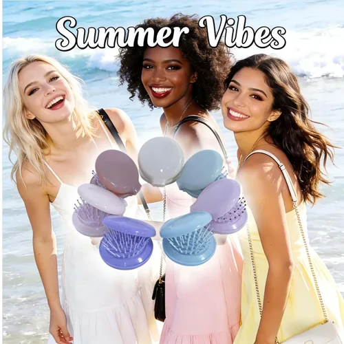 Miniatura 6 de Juego de cepillo de pelo y espejo de viaje para mujeres, cepillo plegable con espejo compacto para bolso o mochila, lindo regalo azul bebé