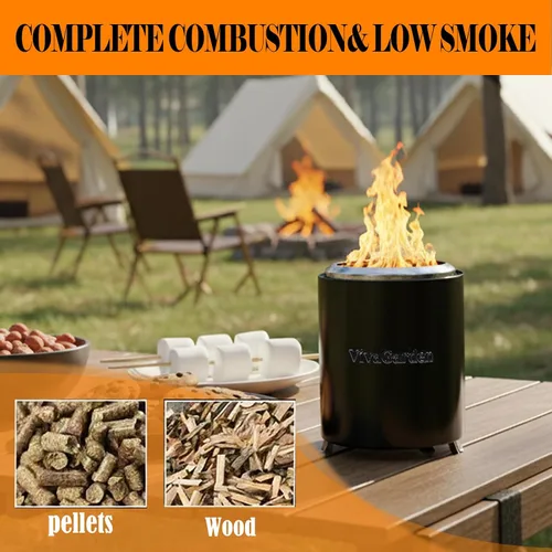 Miniatura 5 de Hoguera Portátil de Mesa, Hoguera de Mesa Sin Humo VivaGarden, Estufa de Leña y Pellets para Acampar al Aire Libre con Bolsa de Transporte, Negro