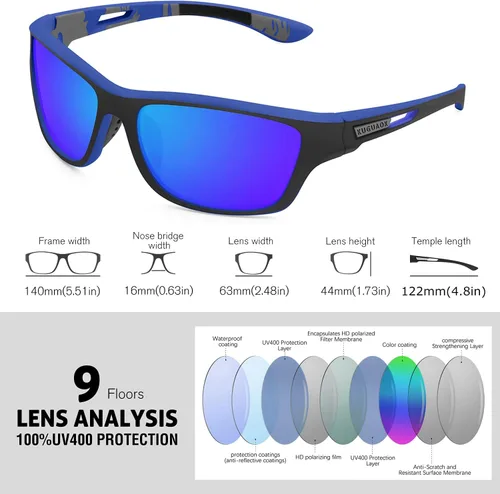 Miniatura 24 de KUGUAOK Gafas de sol deportivas polarizadas para hombres, para conducir, ciclismo, pesca, gafas de sol 100% con protección UV 3apck-negro+azul+azul