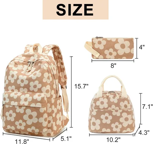 Miniatura 28 de LOIDOU Mochila para adolescentes y niñas, mochila escolar con lonchera y estuche para lápices, juego de bolsas escolares 3 en 1