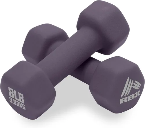 Miniatura 12 de RBX - Juego de mancuernas de neopreno con agarre antideslizante, equipo de entrenamiento de fuerza para el hogar o el gimnasio, no ruedan Azul