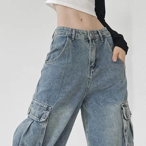 Miniatura 5 de Pantalones vaqueros holgados Grunge Y2K Emo Alt Cargo Pant Fairycore Demin Ropa de pierna ancha Pantalones deportivos Hiphop Streetwear