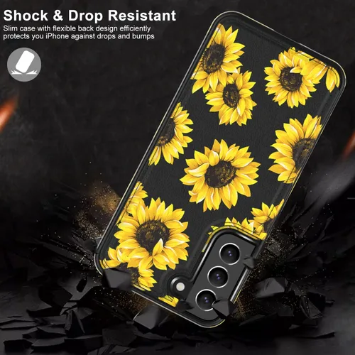 Miniatura 4 de LETO Funda para Galaxy S21 FE, Funda de Cartera de Cuero con Tapa Tipo Folio con Diseños de Flores de Moda para Niñas y Mujeres, con Ranuras