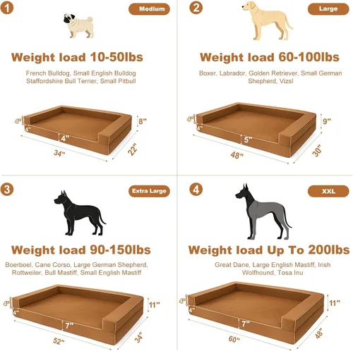 Miniatura 8 de Cama ortopédica grande para perros – Cama para mascotas de espuma viscoelástica sólida de 5 pulgadas para alivio de la artritis y displasia de Mocca