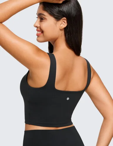 Miniatura 2 de CRZ YOGA Butterluxe Brasier deportivo de cuello cuadrado para mujer, estilo camiseta corta sin mangas, acolchado con soporte integrado para yoga