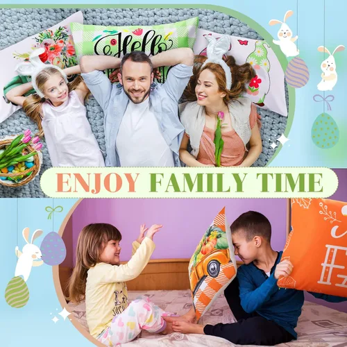 Miniatura 6 de Tatuo Juego de 16 fundas de almohada navideñas de 12 x 20 pulgadas, fundas de almohada de temporada de verano, diseño de gnomo de flores, fundas