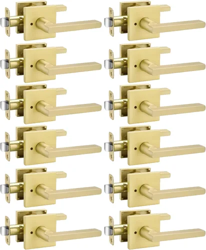 Miniatura 40 de Goldenwarm Manija de puerta simulada de oro cepillado – Palanca interior decorativa sin giro para despensa, puertas francesas y armarios (2 piezas)