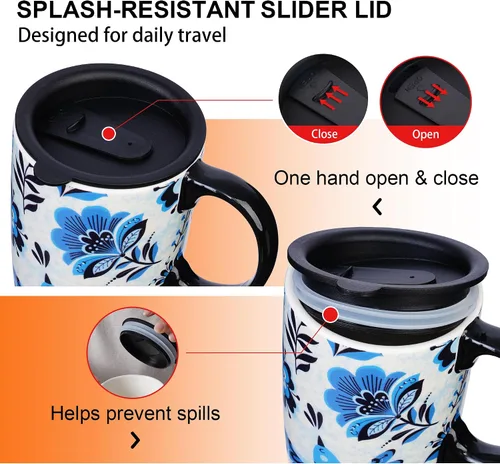 Miniatura 9 de Topadorn Taza de Café de Cerámica de Viaje con Tapa y Caja de Color, 17oz Termo de Café Apto para Microondas y Lavavajillas, Pájaro Azul