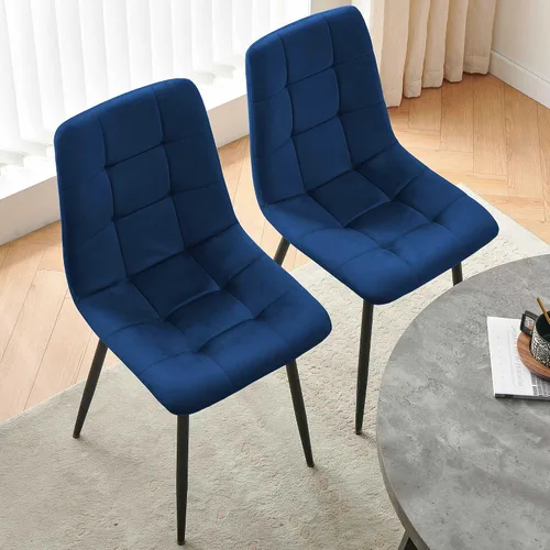 Miniatura 7 de Juego de 4 sillas de comedor de terciopelo, color azul marino con patas de metal, ideales para cocina, comedor, sillas de cocina para 4