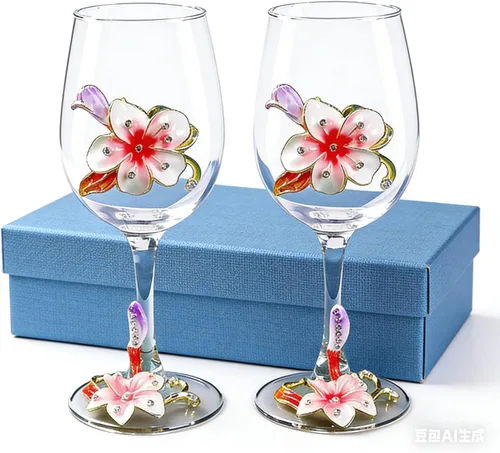 Miniatura 12 de Simcat Copa de Vino de Esmalte Pintada a Mano con Flores, Vaso Transparente Refinado, Tallo para Cabernet, Regalos