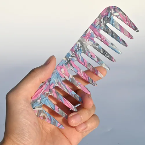 Miniatura 2 de Peine de dientes anchos S1, ligero, apto para viajes y diseño elegante para cabello sin enredos (azul rosa)