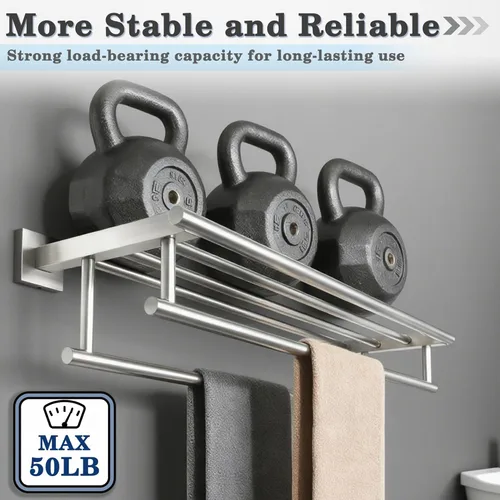 Miniatura 7 de Alise - Toallero, estante para toallas con dobles barras para toallas para baño, SUS 304 acero inoxidable, soporte de pared, 72 cm níquel cepillado
