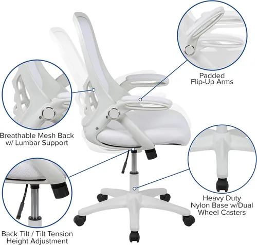 Miniatura 14 de Flash Furniture Porter - Silla de oficina giratoria de respaldo alto con soporte lumbar ajustable y altura, silla de escritorio ergonómica de malla