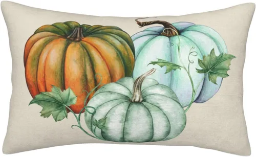 Miniatura 4 de JOOCAR Fundas de almohada de calabazas azules de 12 x 20 pulgadas, funda de almohada lumbar de otoño, decoración de Acción de Gracias, fundas