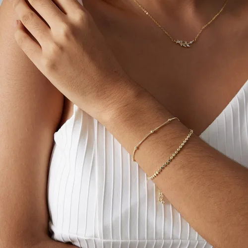 Miniatura 4 de MIDEEO - Pulseras chapadas en oro para mujer, juego de delgadas pulseras de cadena para combinar, de espiga, trenzada, de circonita cúbica