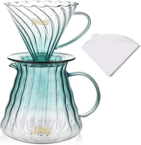 Miniatura 12 de Bincoo Juego de cafetera para verter con gotero tamaño 0.1 fl oz, juego de servidor de café de vidrio cónico de 60 ángulos con soporte y papel