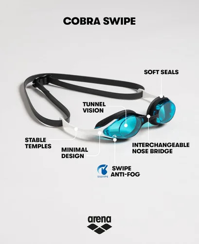 Miniatura 3 de Arena Unisex Adulto Cobra Swipe Anti-Vaho Gafas de Natación para Carreras con Lentes de Policarbonato Espejo/No Espejo Diseño Hidrodinámico