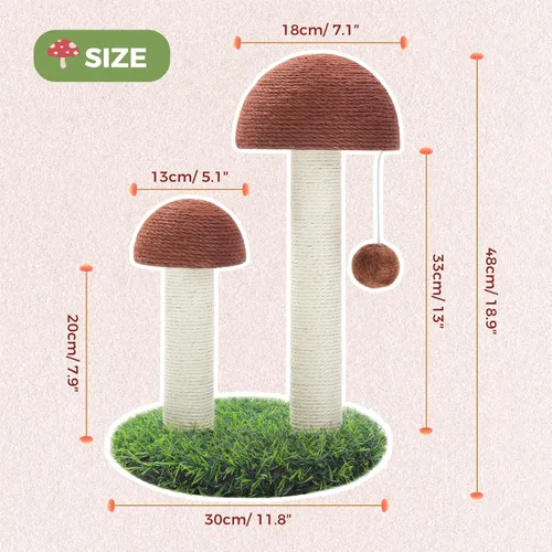 Miniatura 2 de PETEPELA Poste rascador para gatos, rascador para gatos en forma de hongo, bonita torre de árbol para gatos con poste rascador grueso y cama