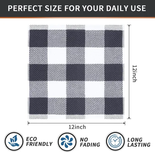 Miniatura 6 de Mordimy Trapos de cocina a cuadros 100% algodón, 12 x 12 pulgadas, súper suaves y absorbentes, de secado rápido, trapos de cocina para cocina