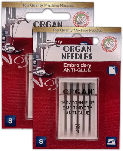 Agujas de órgano para máquina de coser antiadherentes, tamaño 75/11, paquete de 2 (10 agujas)