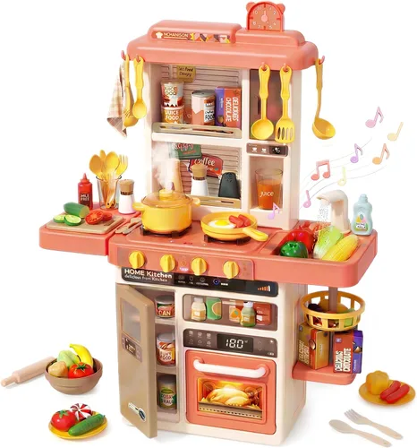 Juego de Cocina para Niños, Juego de Cocina Interactivo para Niños con 50 Piezas de Juguetes de Cocina de Juguete, Efectos de Sonido Realistas y
