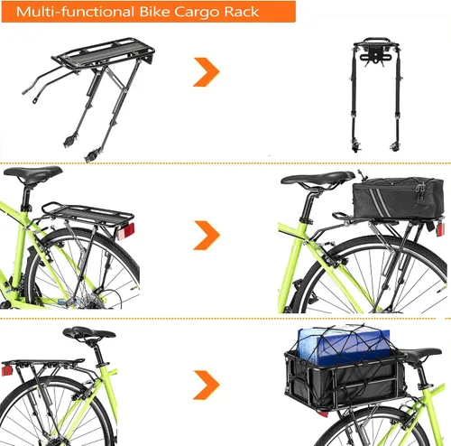 Miniatura 5 de Portaequipajes trasero para bicicleta con reflectante de gran tamaño, Portaequipajes para bicicleta con soportes de montaje extra largos