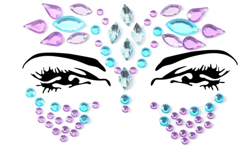 Miniatura 17 de 32 piezas de gemas faciales (diseños aleatorios) autoadhesivas con purpurina para tatuaje, gemas para festivales, fiestas rave, maquillaje corporal