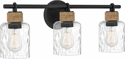 Miniatura 7 de Quoizel Naturals Baltic - Luces modernas de tocador de 14.5 pulgadas, 2 luces, estilo costero, color negro mate y cristal de agua transparente
