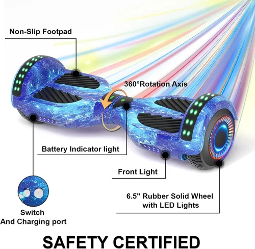 Miniatura 4 de Kids Scooter with Bluetooth Speaker & Corlorful LED Lights, Dual 250W Motor 7.5 Mph Speed, Gifts for All Ages Azul Galaxia